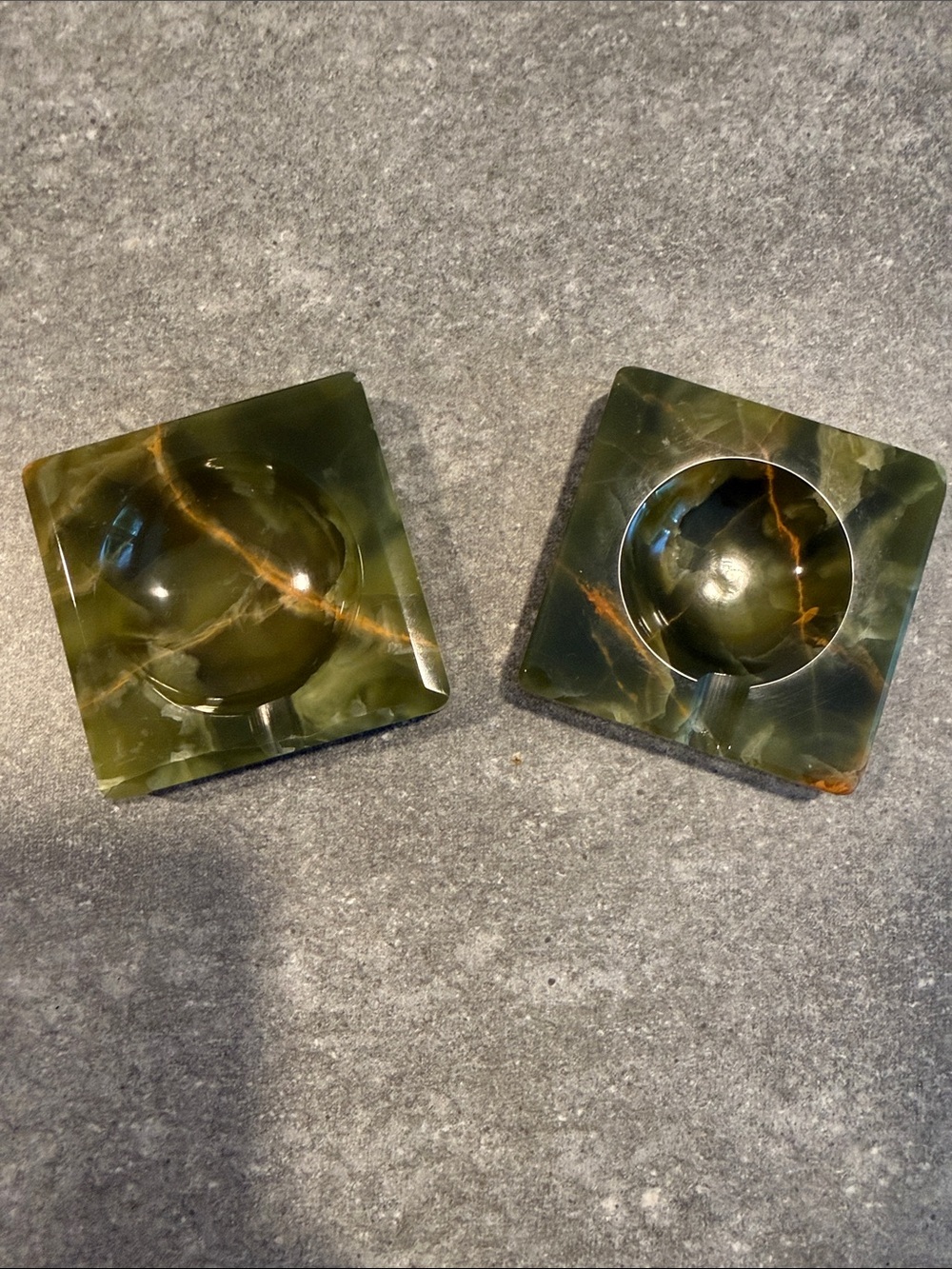 Green Onyx Marbled Square Ashtrays - Set of 2 VTG